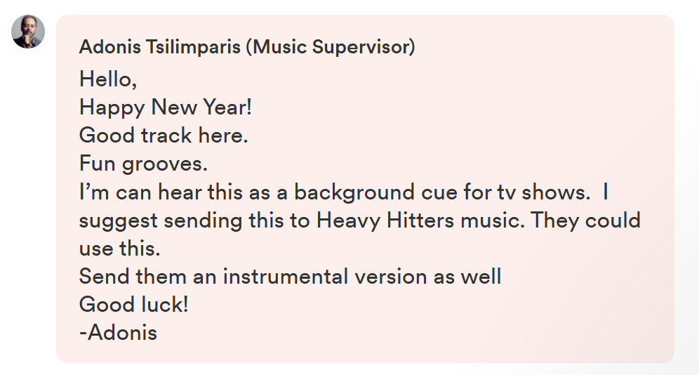 Music supervisor Adonis Tsilimparis feedback about Faa ji